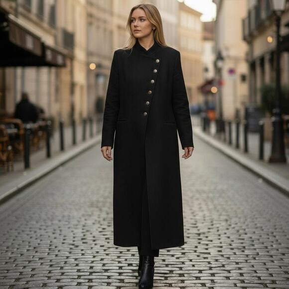 Vintage Virgo II Black Button Up Asymmetrical Long Sleeve Midi Dress 8 - Picture 1 of 8